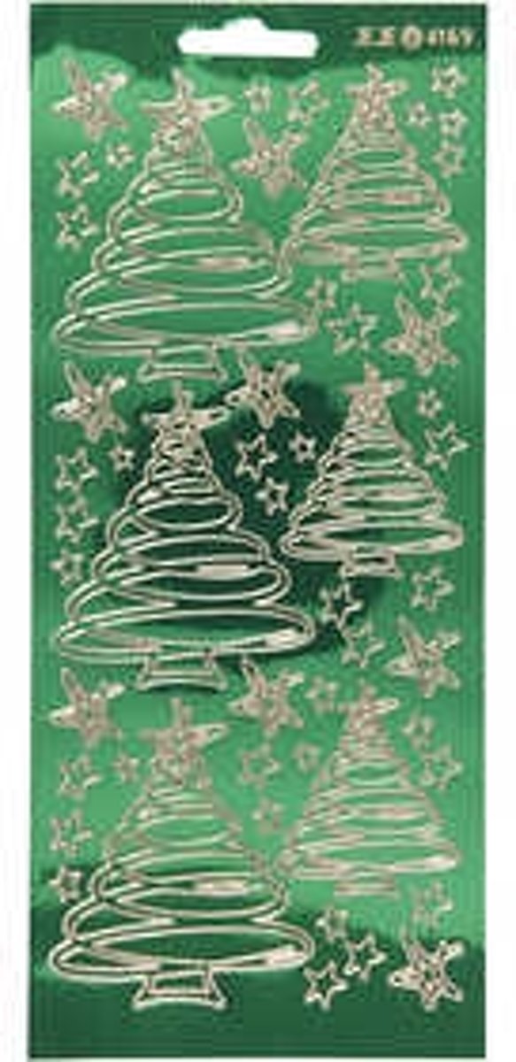 Stickers, vel 10x23 cm, transparent grøn, goud, kerstbomen, 1vel [HOB-170207]